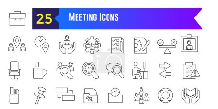 Meeting icons set. Outline set of online meeting vector icons for ui design. Outline icon collection. Editable stroke.