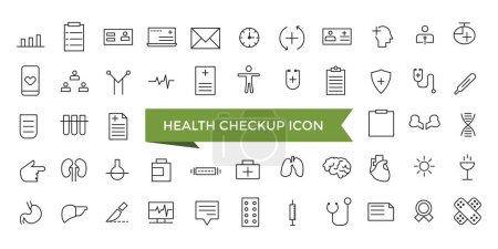 Illustration for Health checkup icon collection. Hospital and medical care. Medical care service symbol set. - Royalty Free Image
