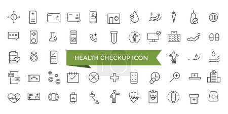 Colección de iconos de chequeo. Hospital y atención médica. Juego de símbolos de servicio de atención médica.