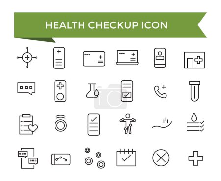 Colección de iconos de chequeo. Hospital y atención médica. Juego de símbolos de servicio de atención médica.