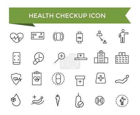 Collection d'icônes de bilan de santé. Hôpital et soins médicaux. Ensemble de symboles de service de soins médicaux.