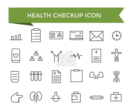 Illustration for Health checkup icon collection. Hospital and medical care. Medical care service symbol set. - Royalty Free Image