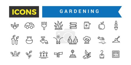 Gardening, Garden Tools And Buildings Icons Set, Set Of Power Tools, Greenhouse, Garden Chair, Tent, Bench, Lawnmower, Trimmer, Fence, Gate, Pool, Flowerpot Vector Icon, Vector Illustration
