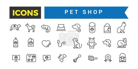 Illustration for Pet Shop Icon Set, Set Of Cat And Dog, Cat Litter Box, Leash Collar, Canned Food, Pet Carrier, Vet, Animal Vaccination Certificate, Birdhouse Vector Icons, Vector Illustration - Royalty Free Image