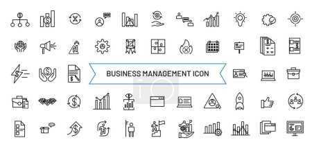 Collection d'icônes de gestion d'entreprise. Line Set contient des icônes telles que la vision, la mission, les valeurs, les ressources humaines, l'expérience et plus. Collection d'icônes contour.