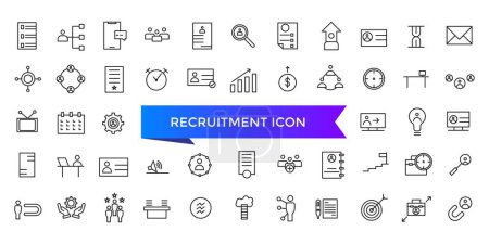 Illustration for Recruitment icon collection. Headhunting, career, resume, job hiring, candidate and human resource icons. Line icon set. - Royalty Free Image