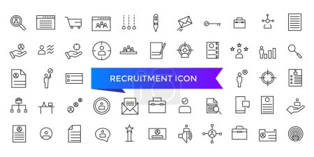 Illustration for Recruitment icon collection. Headhunting, career, resume, job hiring, candidate and human resource icons. Line icon set. - Royalty Free Image