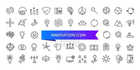 Innovation icon collection. Related to creativity, invention, prototype, visionary, idea generation, agile, revolution and more. Line vector icons set.