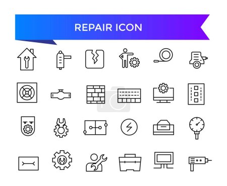 Illustration for Repair icon collection. Related to fix, maintenance, toolbox, assistance, broken, troubleshoot, patch and repairman service icons. Line icon set. - Royalty Free Image