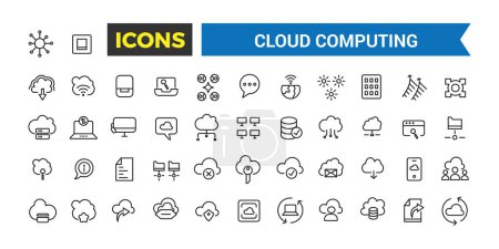 Cloud Computing Thin Line Icons Set, Cloud Services, Server, Cyber Security, Concepts Included, Outline Style Icon Collection, Editable Stroke