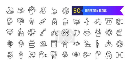 Conjunto de iconos de digestión. Conjunto de iconos vectoriales de digestión para el diseño de ui. Esquema de colección de iconos. Carrera editable.