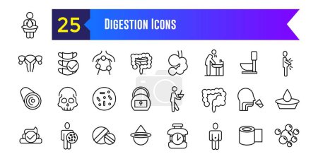 Téléchargez les illustrations : Icônes de digestion réglées. Aperçu ensemble d'icônes vectorielles de digestion pour la conception ui. Aperçu de la collection d'icônes. Course modifiable. - en licence libre de droit