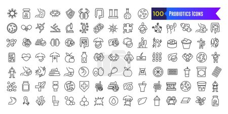 Illustration for Probiotics Icons set. Outline set of Probiotics Icons vector icons for web design. Outline icon collection. Editable stroke. - Royalty Free Image