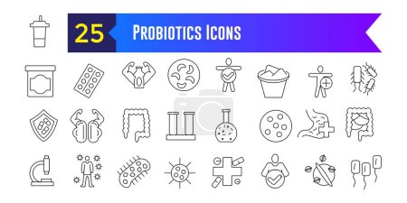 Conjunto de iconos probióticos. Conjunto de iconos vectoriales de Probióticos Iconos para diseño web. Esquema de colección de iconos. Carrera editable.