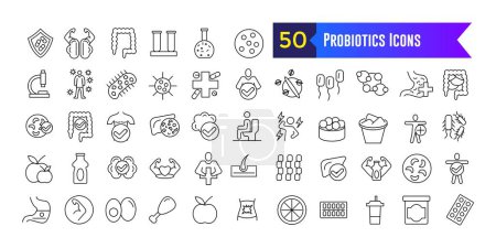 Conjunto de iconos probióticos. Conjunto de iconos vectoriales de Probióticos Iconos para diseño web. Esquema de colección de iconos. Carrera editable.