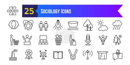 Sociology icons set. Outline set of sociology vector icons for ui design. Outline icon collection. Editable stroke.