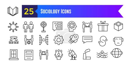 Conjunto de iconos de sociología. Conjunto de iconos vectoriales de sociología para el diseño de ui. Esquema de colección de iconos. Carrera editable.