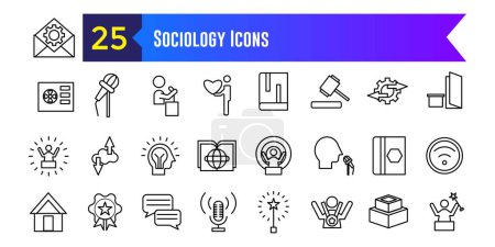 Conjunto de iconos de sociología. Conjunto de iconos vectoriales de sociología para el diseño de ui. Esquema de colección de iconos. Carrera editable.