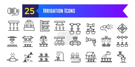 Icônes du système d'irrigation réglées. Aperçu ensemble d'icônes vectorielles du système d'irrigation pour la conception ui. Aperçu de la collection d'icônes. Course modifiable.