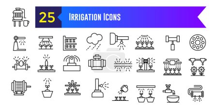 Irrigation system icons set. Outline set of irrigation system vector icons for ui design. Outline icon collection. Editable stroke.