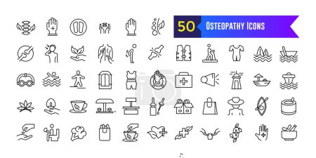 Conjunto de iconos de osteopatía. Conjunto de iconos vectoriales de osteopatía para el diseño de ui. Esquema de colección de iconos. Carrera editable.