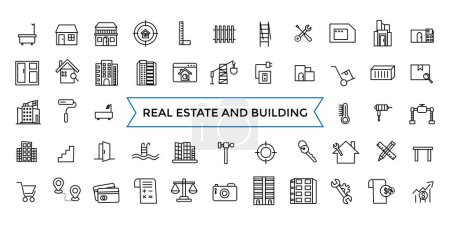 Real Estate line web icon set. Included the icons as realty, property, mortgage, home loan and more. Outline icons pack. Icon collection. Editable vector icon and illustration.