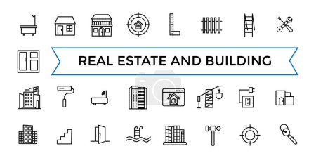 Real Estate line web icon set. Included the icons as realty, property, mortgage, home loan and more. Outline icons pack. Icon collection. Editable vector icon and illustration.