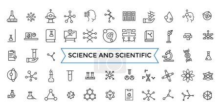 Science and scientific activity icon set. minimal line web icon set. Outline icons pack. Icon collection. Editable vector icon and illustration.