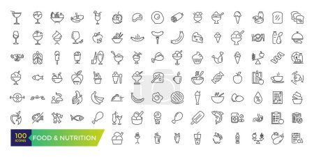 Conjunto de iconos de alimentación y nutrición. Mochila con movimiento editable. Esquema de la colección de iconos.