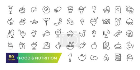 Conjunto de iconos de alimentación y nutrición. Mochila con movimiento editable. Esquema de la colección de iconos.