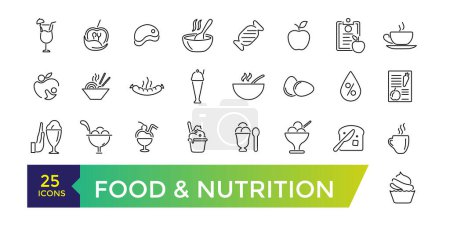 Food and nutrition icons set. Editable stroke pack. Outline icons collection.