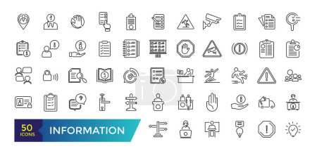 Data and Information icon collection. Clean contour inforamtive line icons.