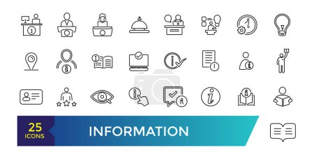 Data and Information icon collection. Clean contour inforamtive line icons.