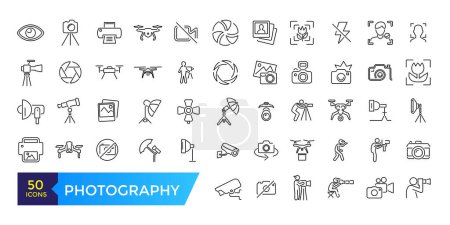 Illustration for Photography studio and film icon set. Photo lens technology, different digital icon collection. - Royalty Free Image