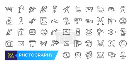 Illustration for Photography studio and film icon set. Photo lens technology, different digital icon collection. - Royalty Free Image