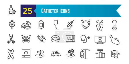 Conjunto de iconos de catéter. Conjunto de contornos de los iconos vectoriales del catéter para el diseño ui. Esquema de colección de iconos. Carrera editable.