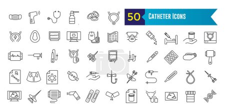 Illustration for Catheter icons set. Outline set of catheter vector icons for ui design. Outline icon collection. Editable stroke. - Royalty Free Image