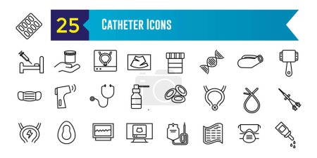 Catheter icons set. Outline set of catheter vector icons for ui design. Outline icon collection. Editable stroke.