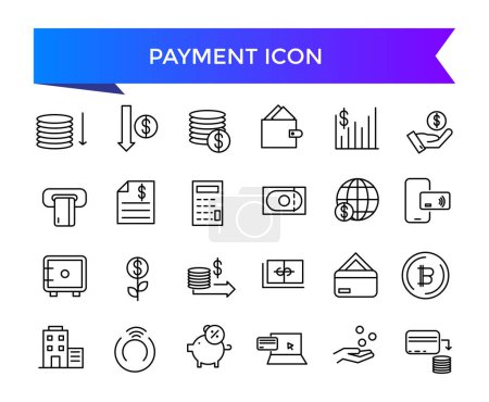 Payment icon collection. Business and finance payment collection with money, banking, credit card, exchange, cash and transaction symbol set.