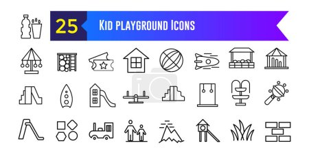Kinderspielplatz Ikonen Set. Umrissenes Set von Vektor-Symbolen für Kinderspielplätze für UI-Design. Umrissene Symbolsammlung. Essbarer Schlaganfall.