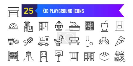 Kid playground icons set. Outline set of kid playground vector icons for ui design. Outline icon collection. Editable stroke.