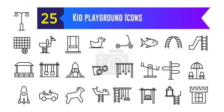 Kinderspielplatz Ikonen Set. Umrissenes Set von Vektor-Symbolen für Kinderspielplätze für UI-Design. Umrissene Symbolsammlung. Essbarer Schlaganfall.