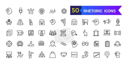Rhetoric icons set outline vector. Knowledge lecture. Communication distance. Outline icon collection. Editable stroke.