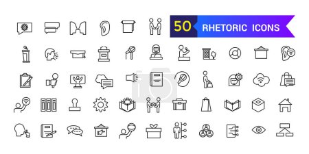 Rhetoric icons set outline vector. Knowledge lecture. Communication distance. Outline icon collection. Editable stroke.