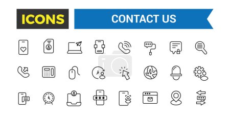 Contact us icon set. Outline icons pack. Icon collection. Editable vector icon and illustration.