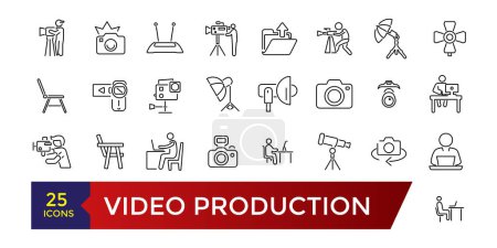 Video production line icon set. Animation music and movie editing. Vector set designs line images film production collection.