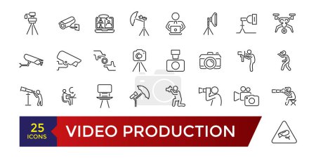 Icon Set für die Videoproduktion. Animationsmusik und Filmschnitt. Vector Set Designs Linie Bilder Filmproduktion Sammlung.