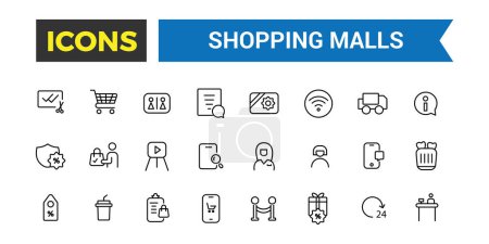 Shopping malls icon set. Retail icon collection, vector, thin line icons collection. Editable vector icon and illustration.