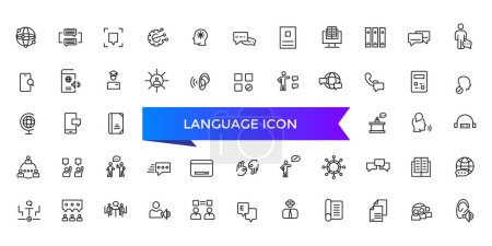 Language icon collection. Related to communication, translate, speech, non-verbal, writing, speaking, dictionary, text, language skills and vocabulary icons .