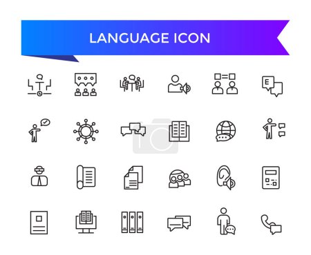 Language icon collection. Related to communication, translate, speech, non-verbal, writing, speaking, dictionary, text, language skills and vocabulary icons .